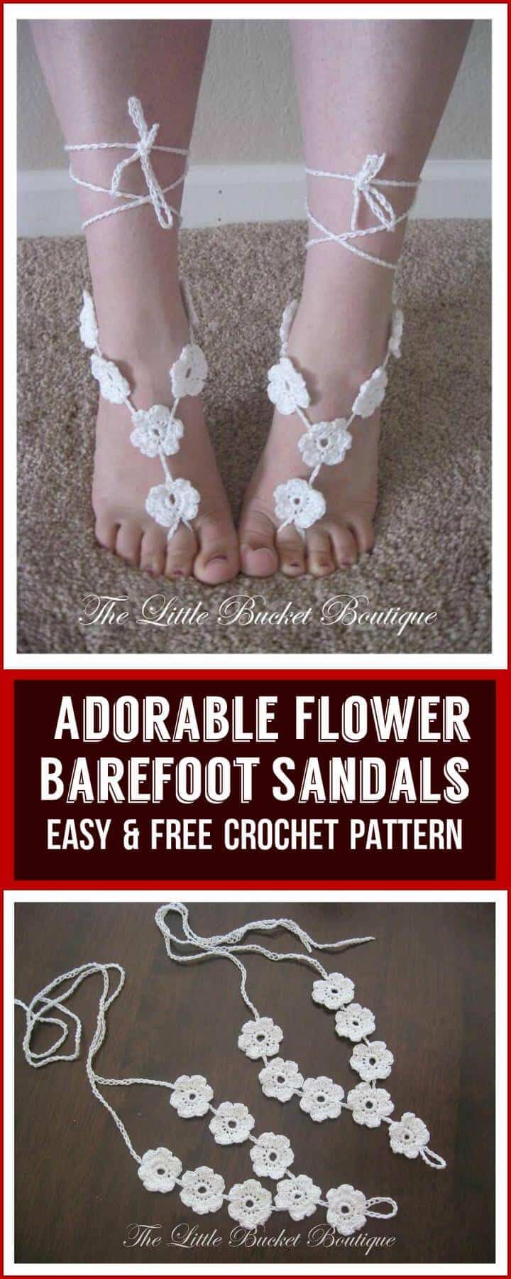 Adorable Flor Sandalias descalzas Patrón de ganchillo fácil y gratuito